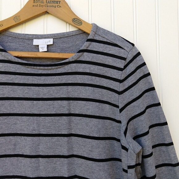 J Jill Gray Striped Terry Knit Swing Dress Size M Long Sleeve Pockets Shift - Picture 3 of 9